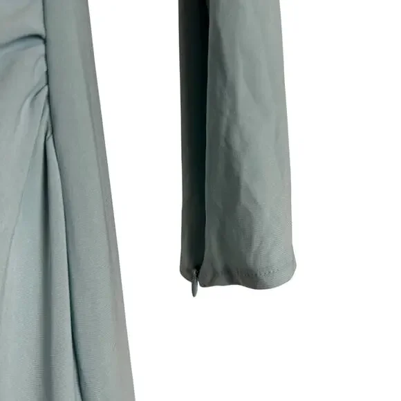 Mac Duggal Light Blue Long Sleeve Ruched Jersey V-Neck Formal Gown Size 4 - Picture 9 of 12